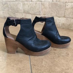 Free People black leather buckle clogs